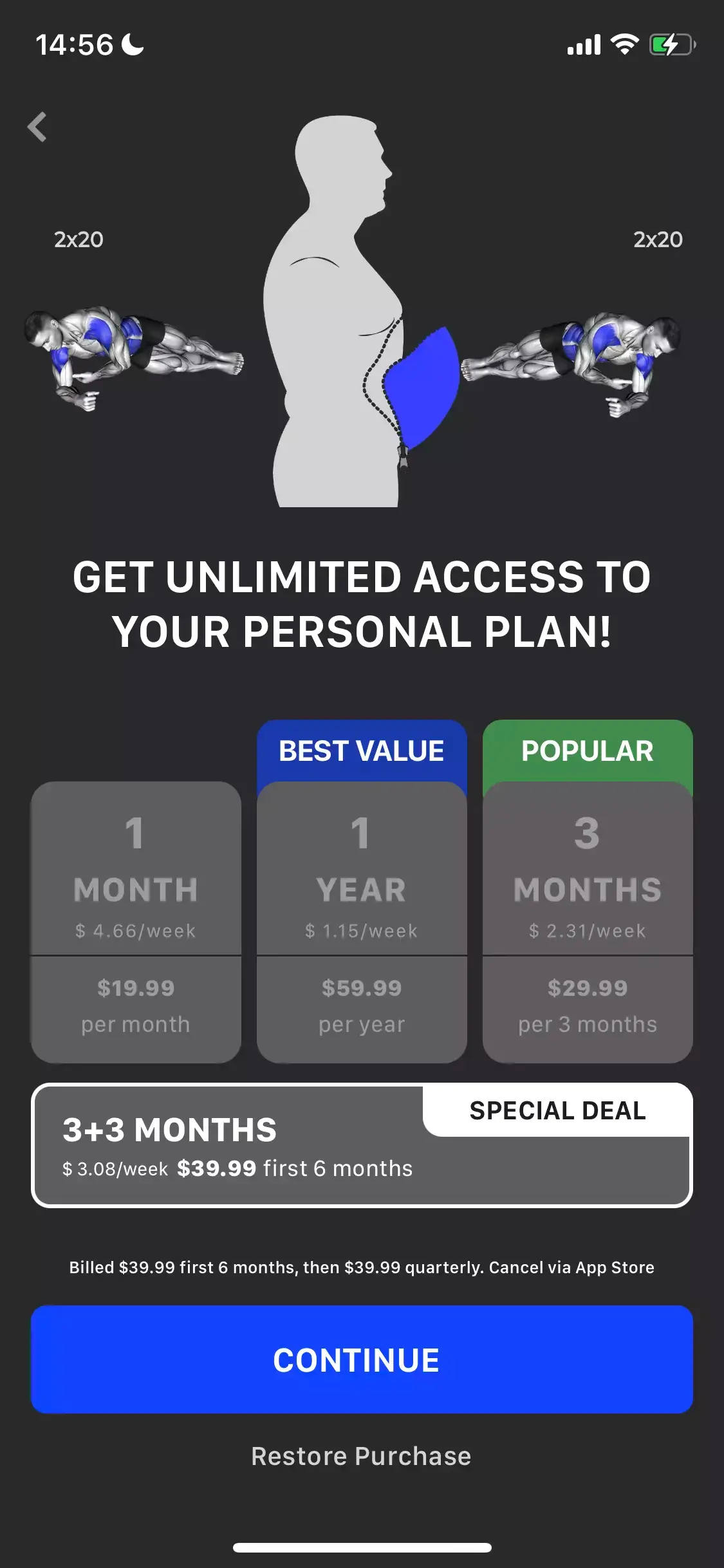 The paywall screen of the true app