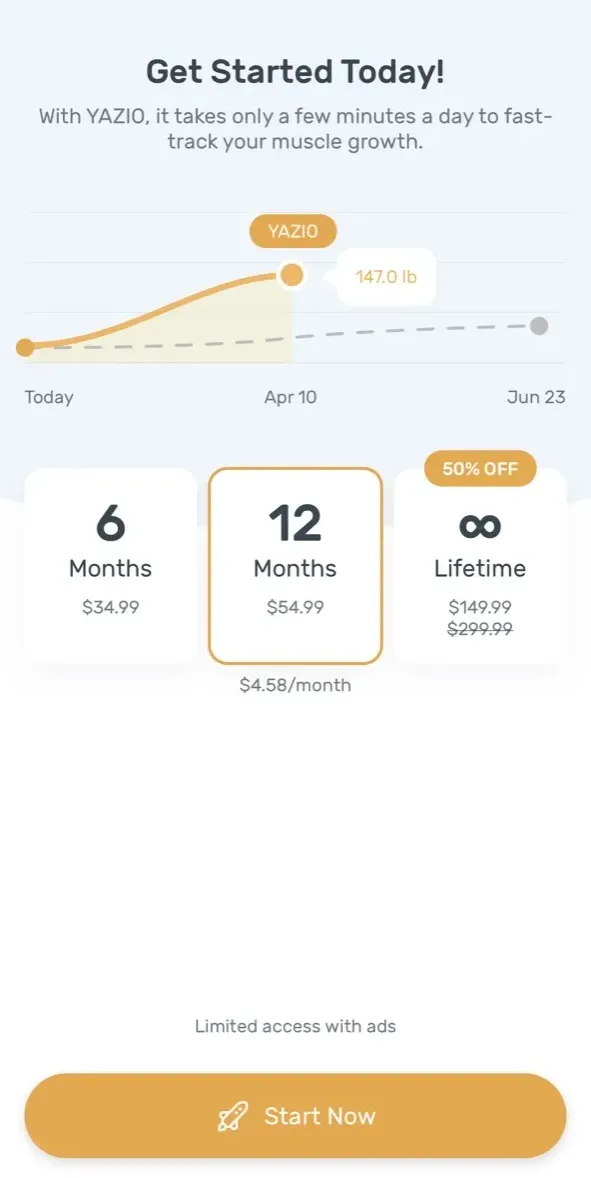 The paywall screen of the YAZIO Calorie Counter app