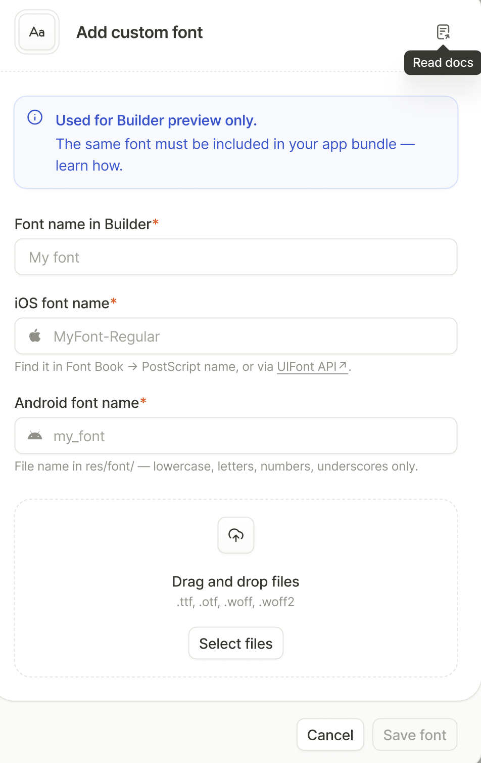Add custom font window
