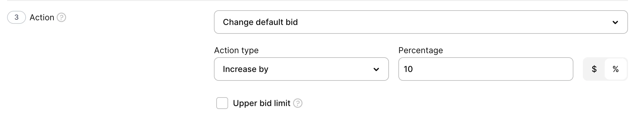 Action section with ad group action options
