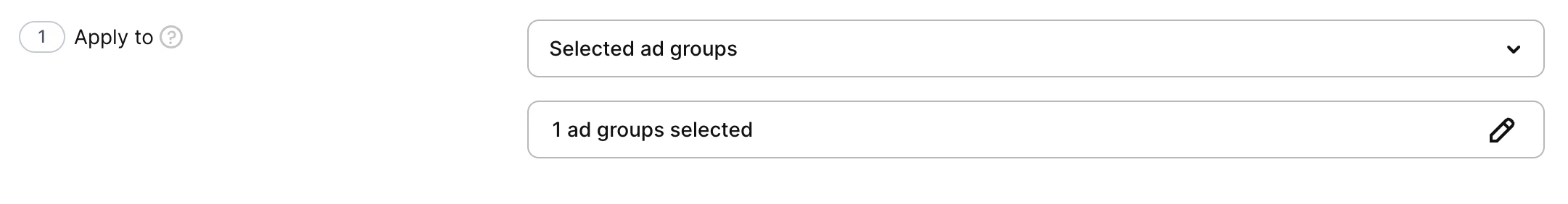 Apply to scope dropdown and ad group selection