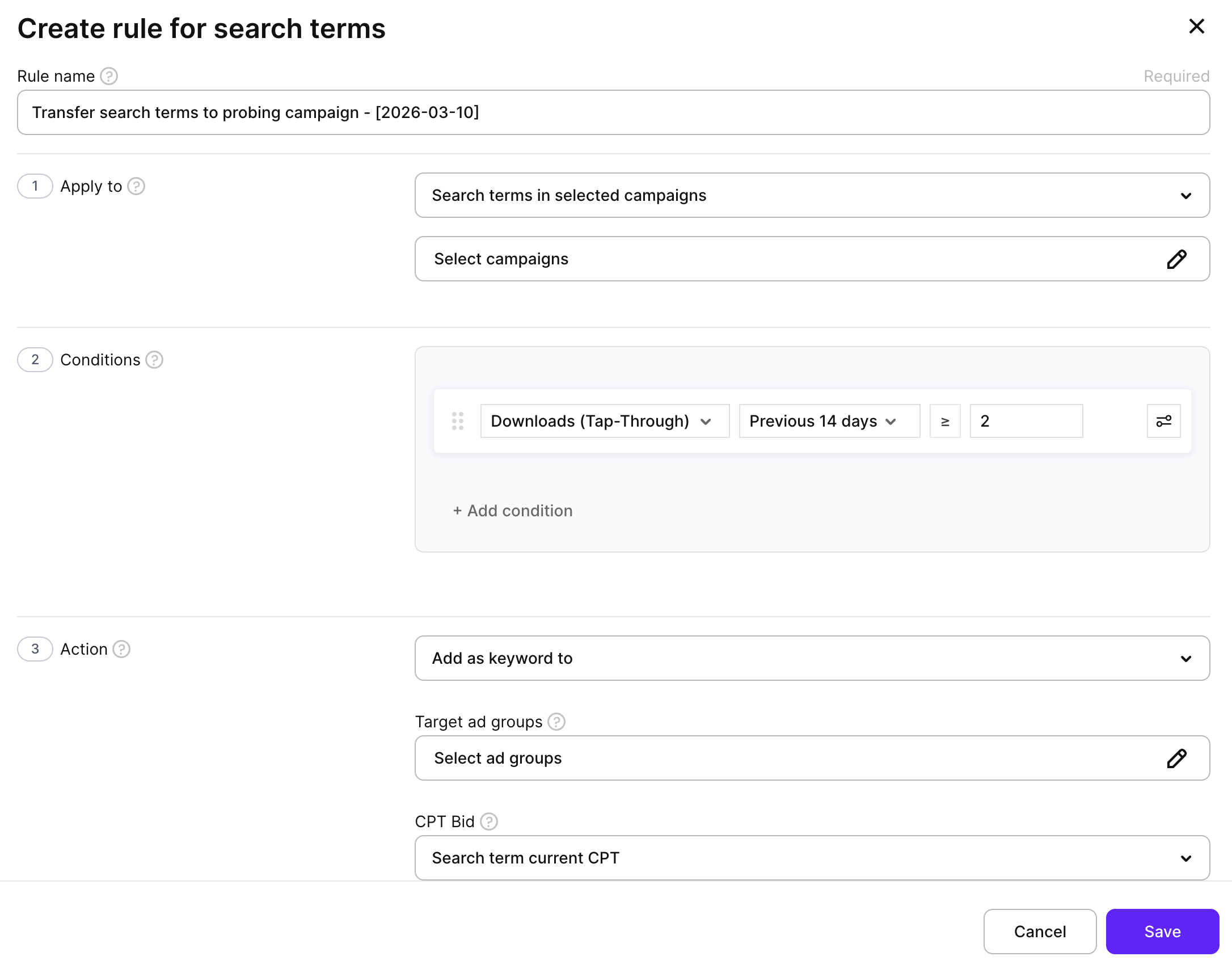 Templated rule settings