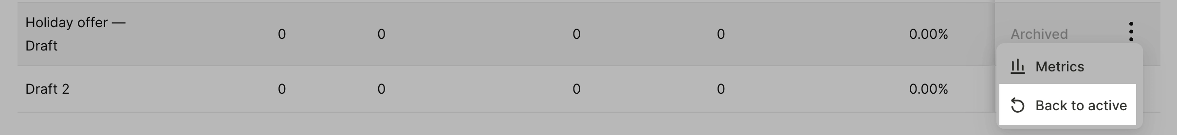 Back to active in an archived flow's context menu