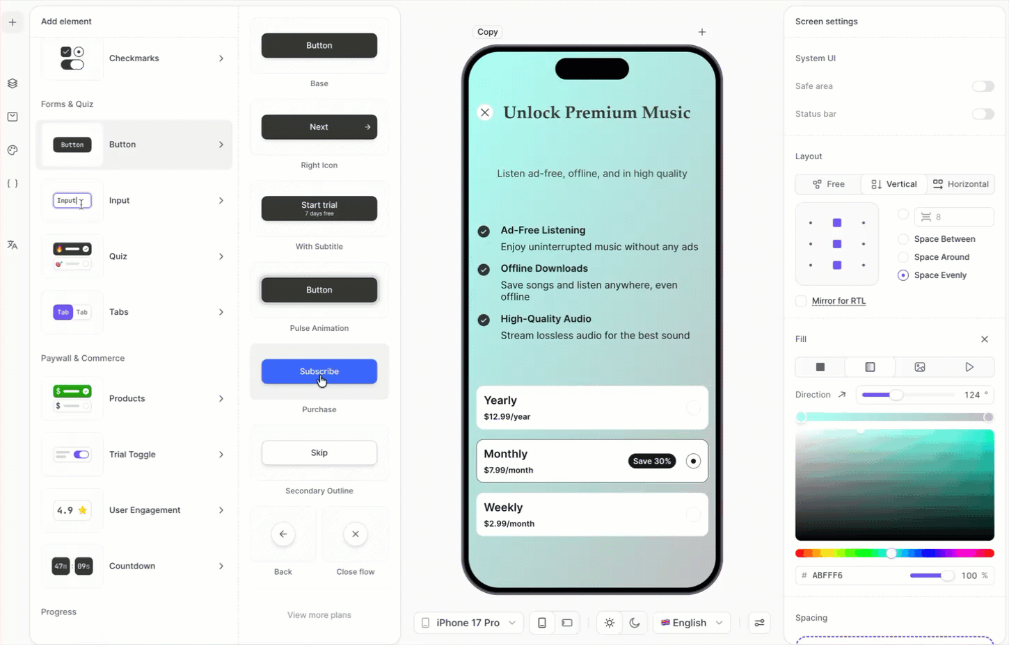 Configuring the Purchase action on the purchase button