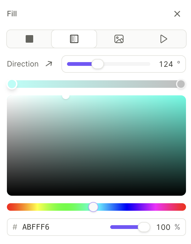 Gradient fill configuration in the screen settings