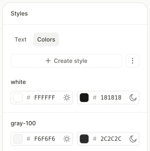 Color styles in the Styles panel