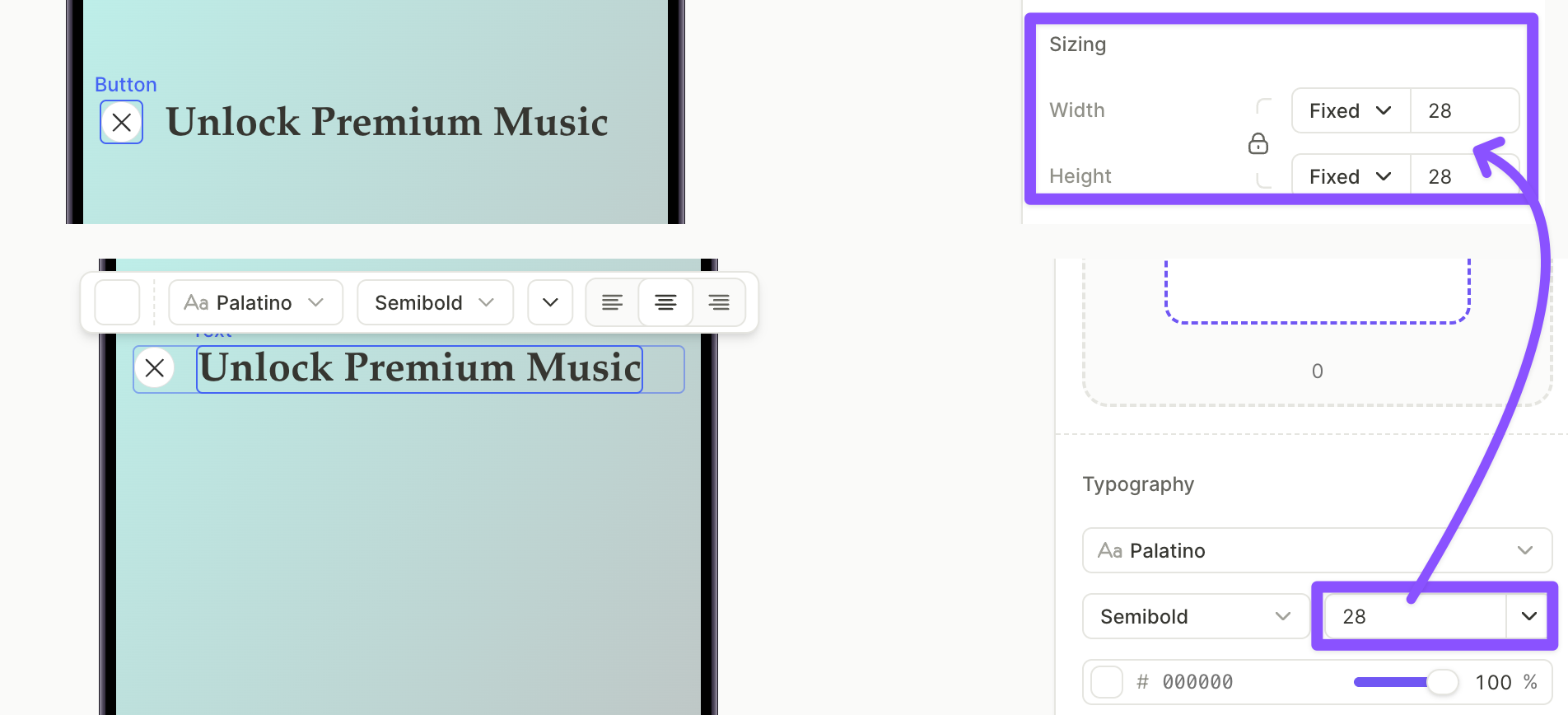 Close button and H1 aligned in the horizontal stack