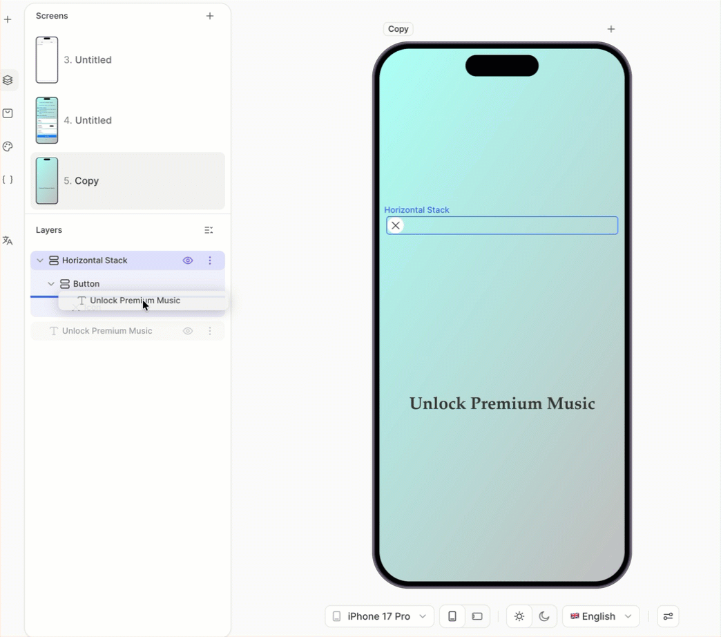 Dragging the H1 layer into the new horizontal stack
