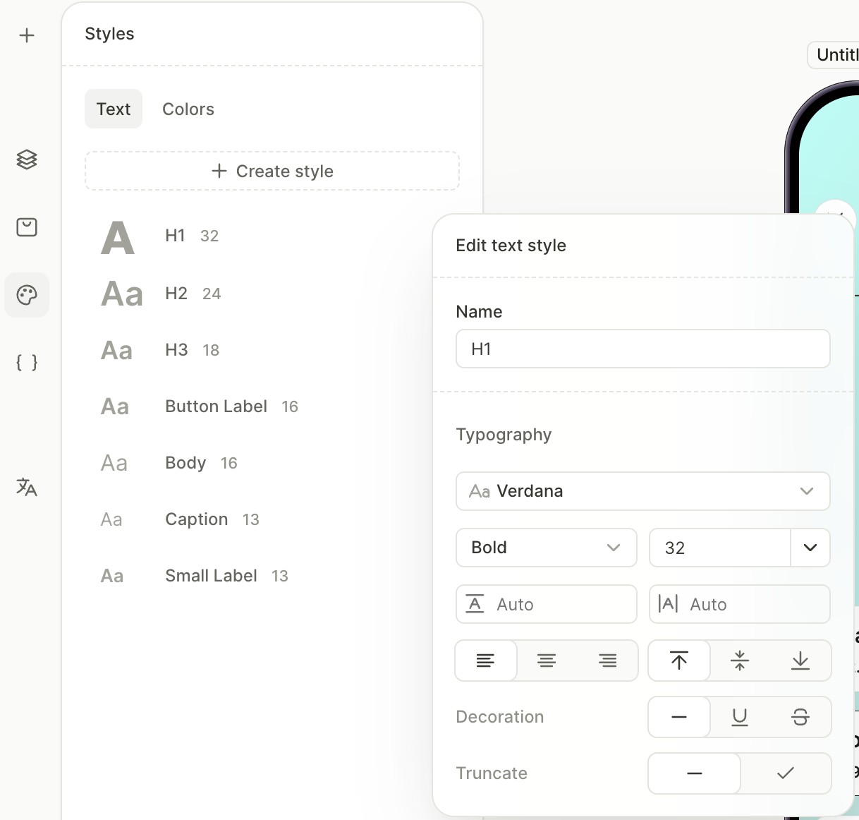 Editing a default text style in the Styles panel