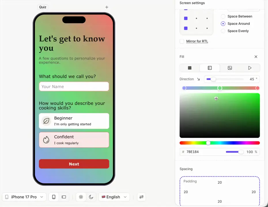 Configuring a gradient fill with multiple color stops