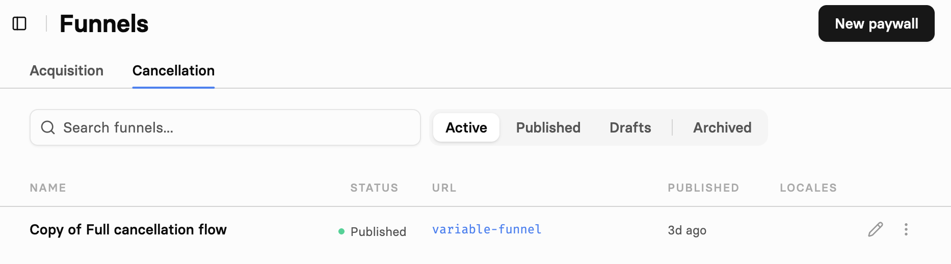 Cancellation tab in the web paywall editor