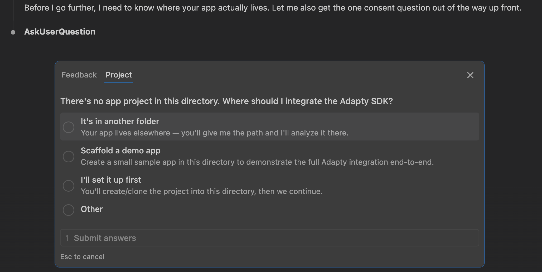 The Adapty SDK integration skill running in Claude Code