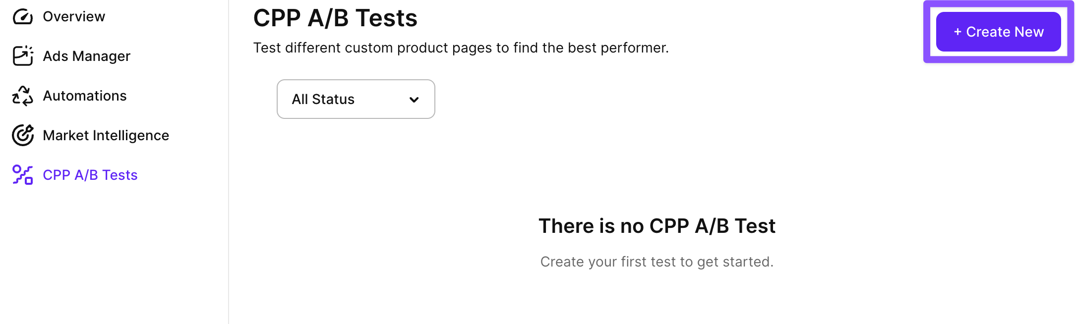 CPP A/B Tests page with the Create A/B Tests button