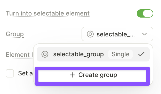 Create group option in the Group dropdown