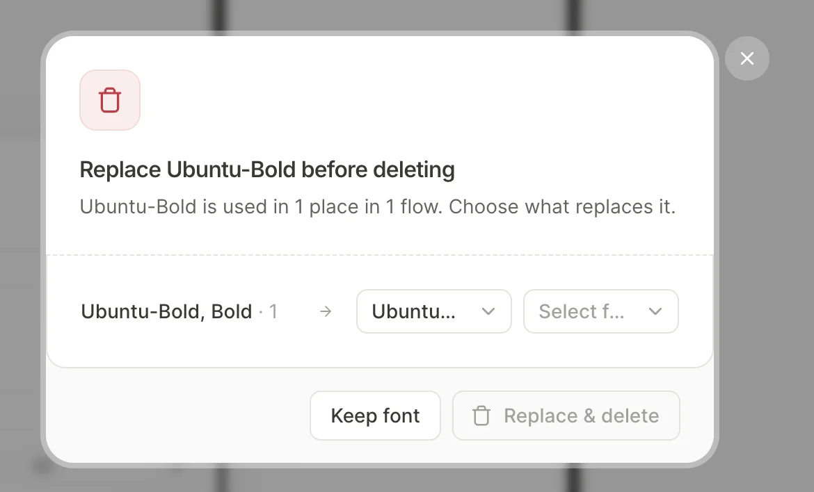 Replace Ubuntu-Bold before deleting: a replacement family and face for each face in use