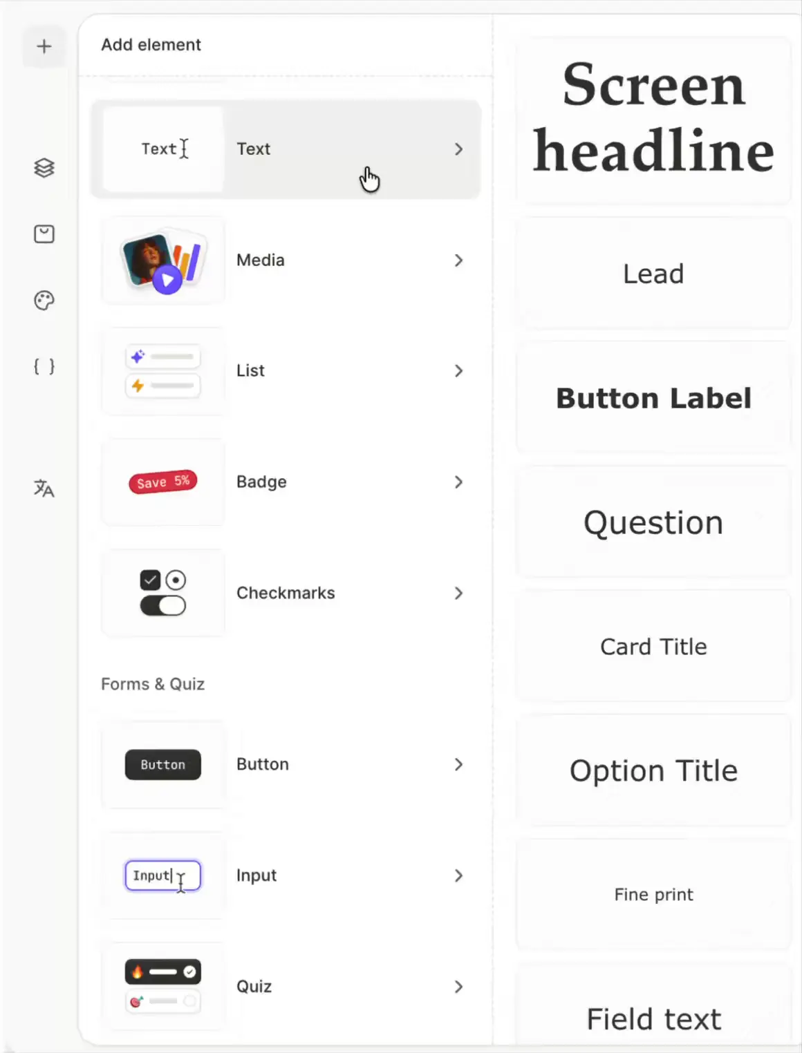 Element library in the Flow Builder