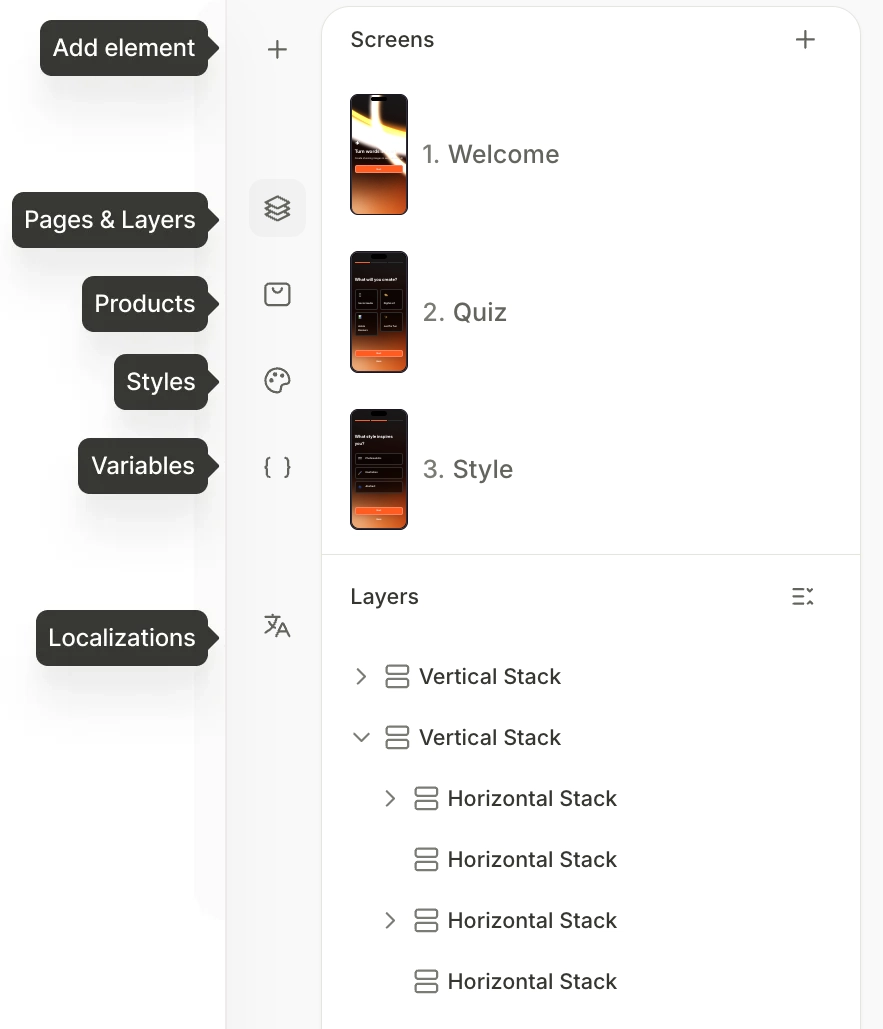 Flow builder left panel