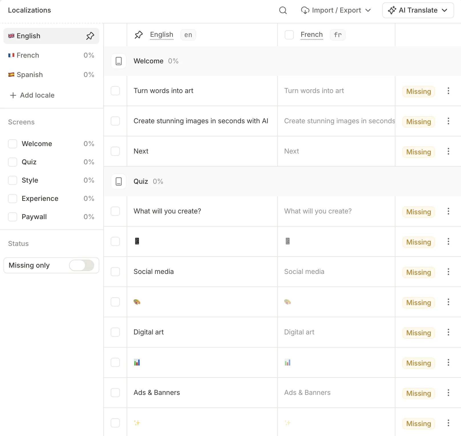 Flow builder localization view
