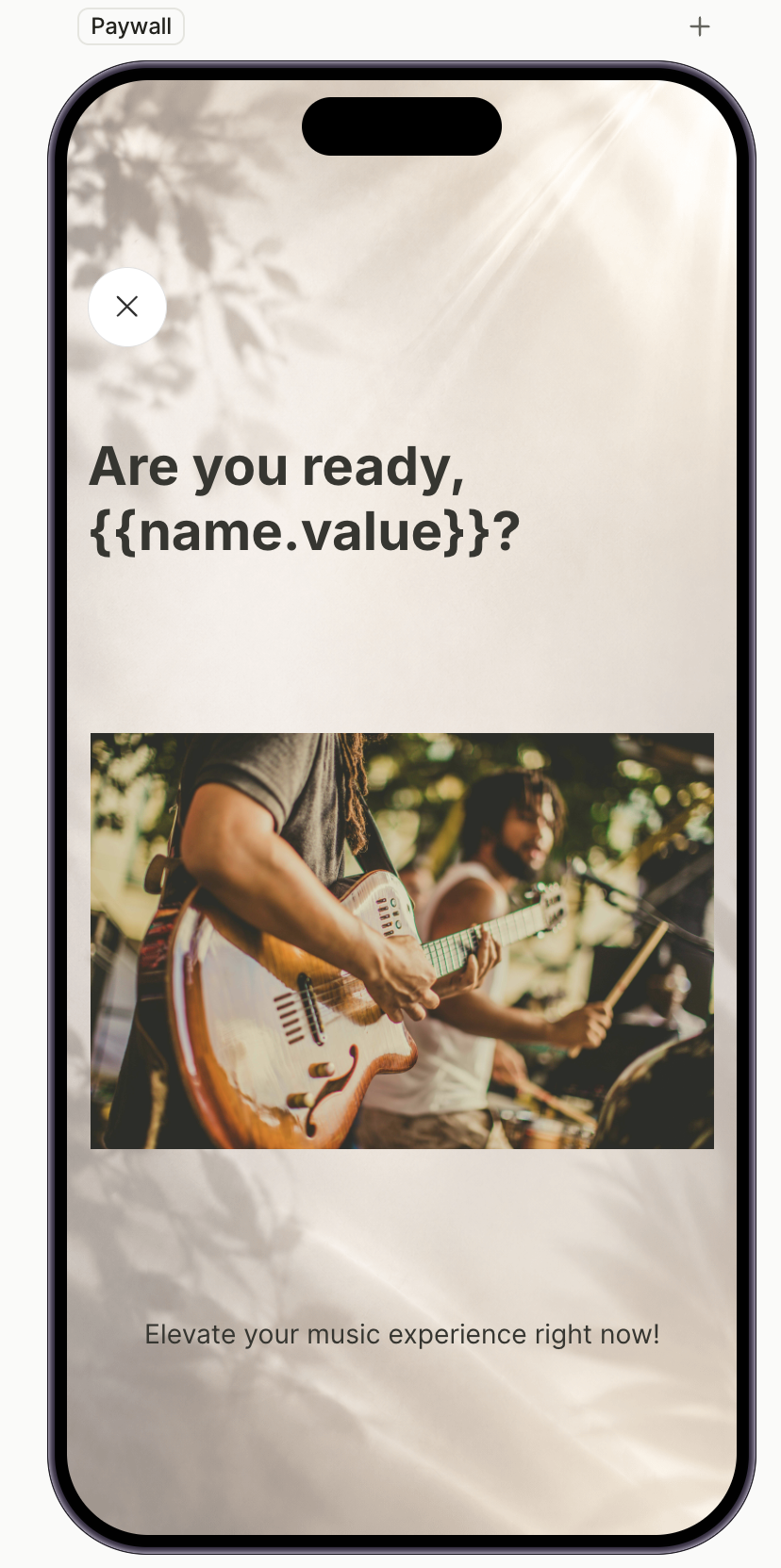 Top of the paywall with close button, main image, and headline