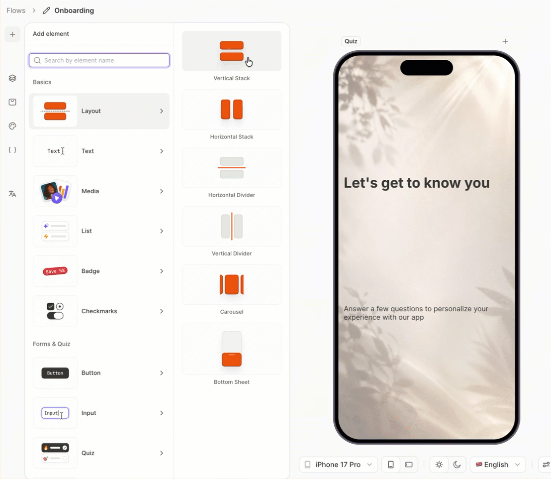 Intro headline and body grouped in a Vertical Stack at the top of the layer tree
