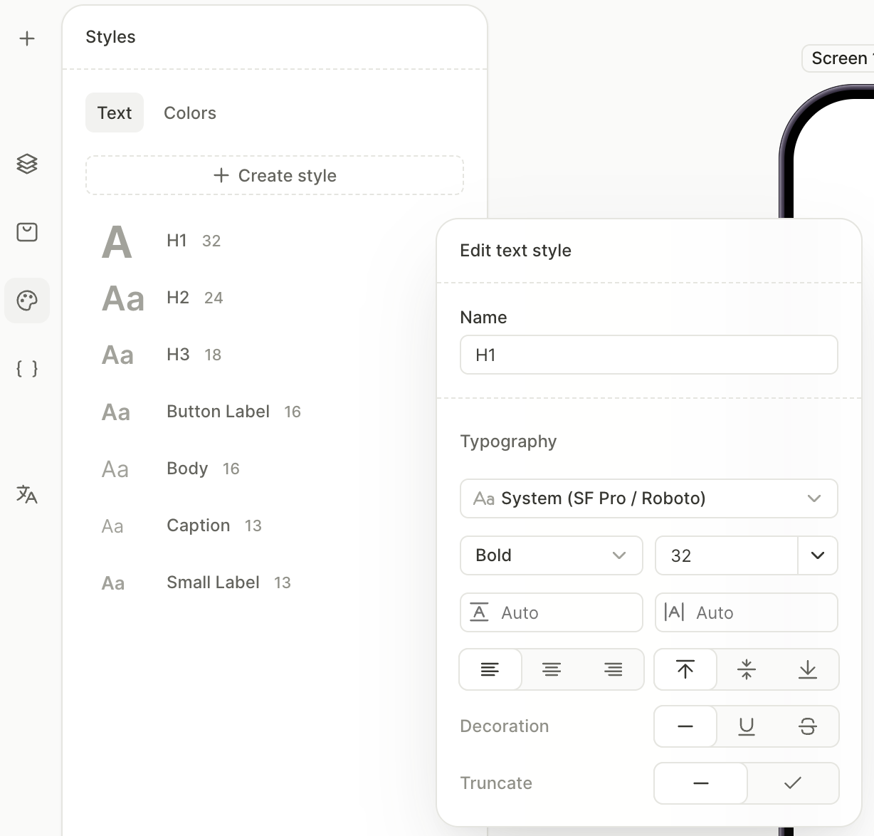 Text tab in the Styles panel with custom presets