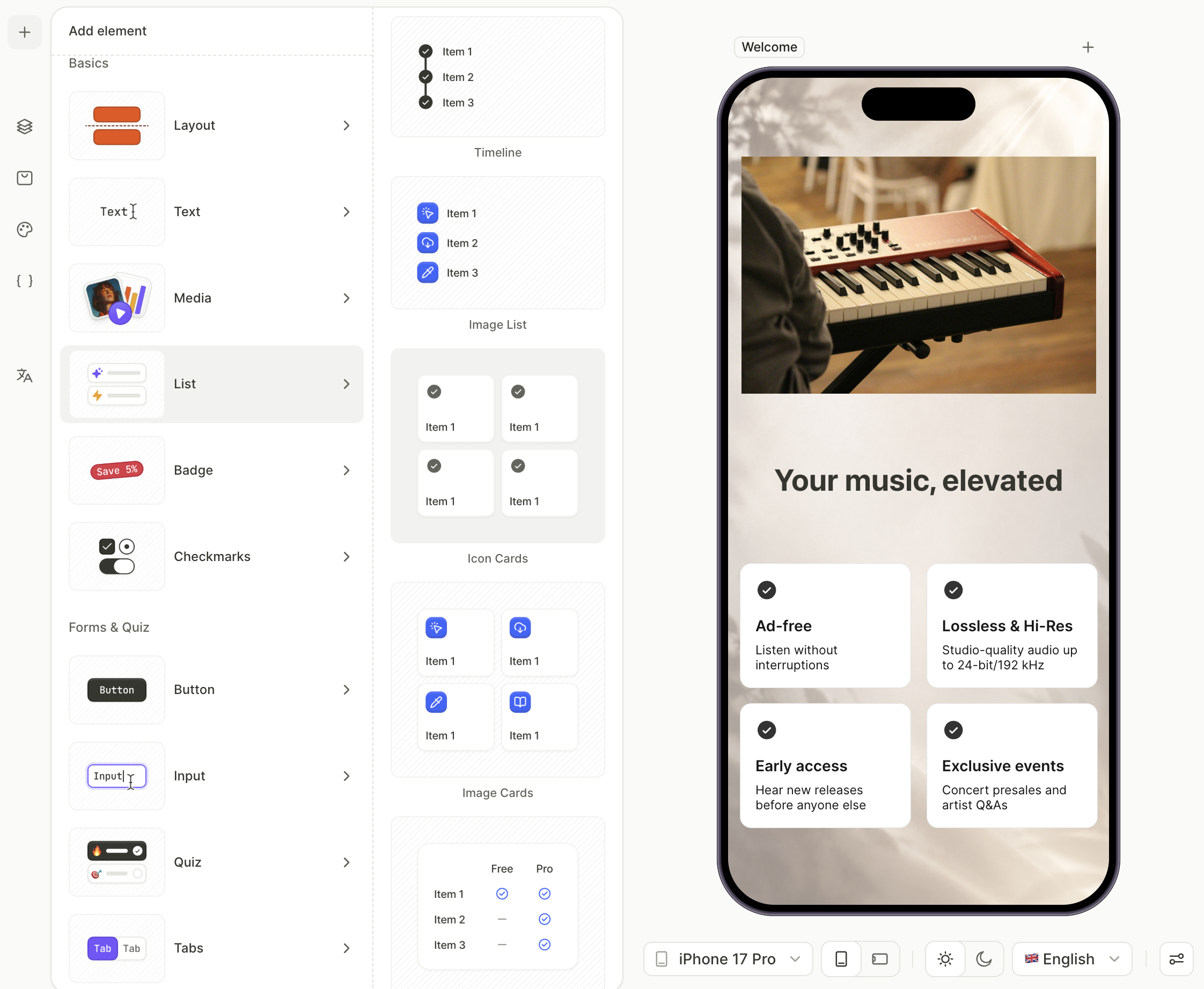 Icon Cards feature list below the headline