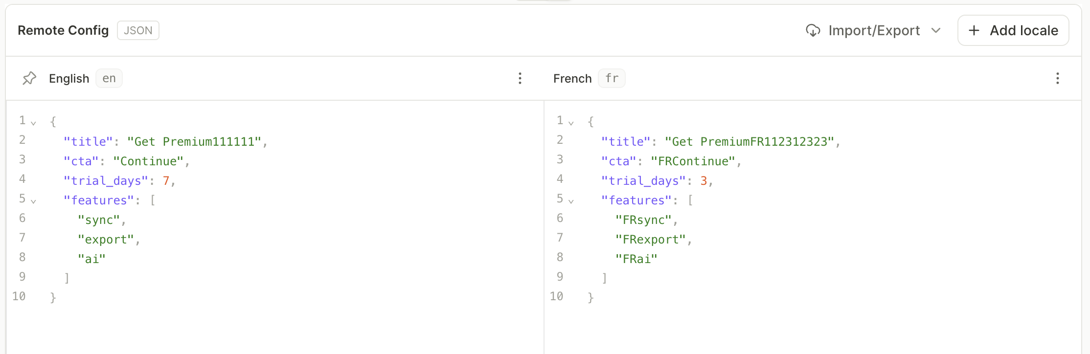 JSON view of the flow remote config