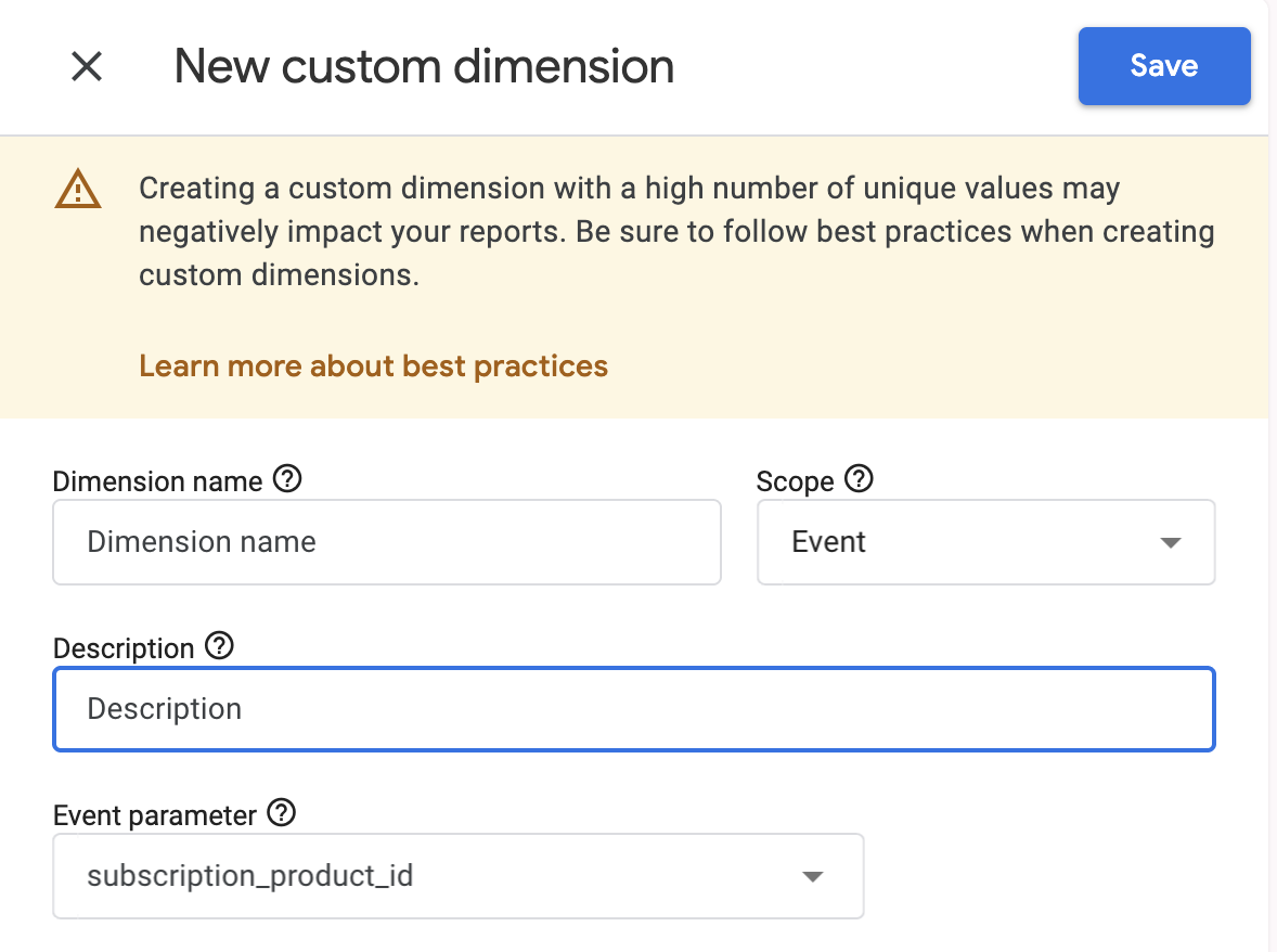 Google Analytics New Custom Definition