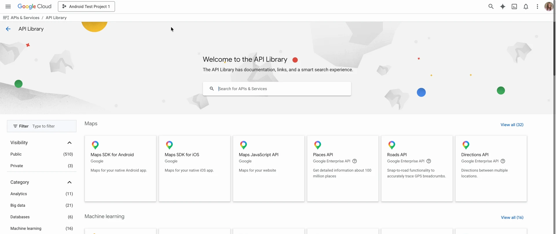 An API page in the Google Cloud API library, with the Enable button