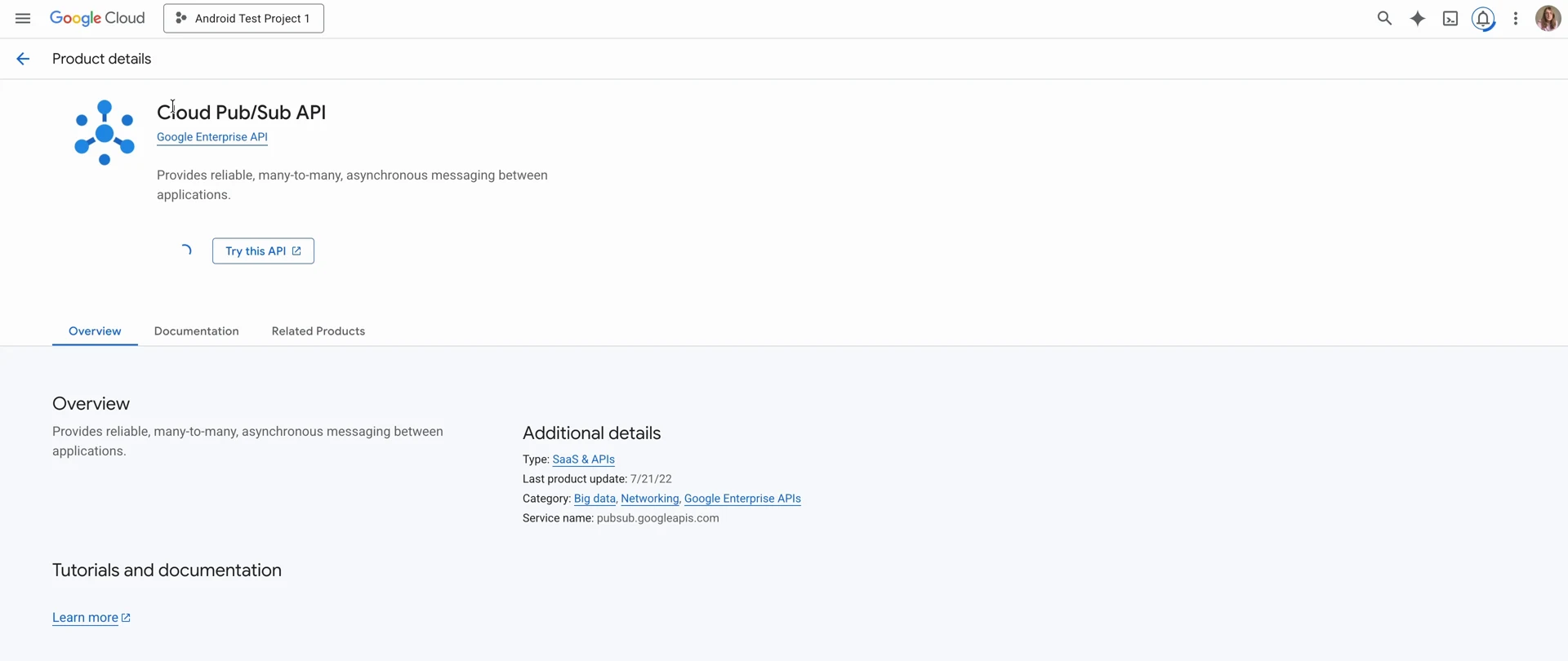 Enabled APIs and services table listing all three required APIs