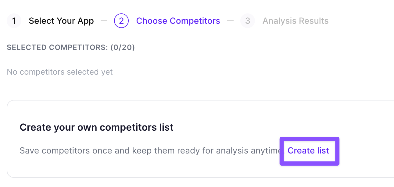 Creating or loading a saved competitor list