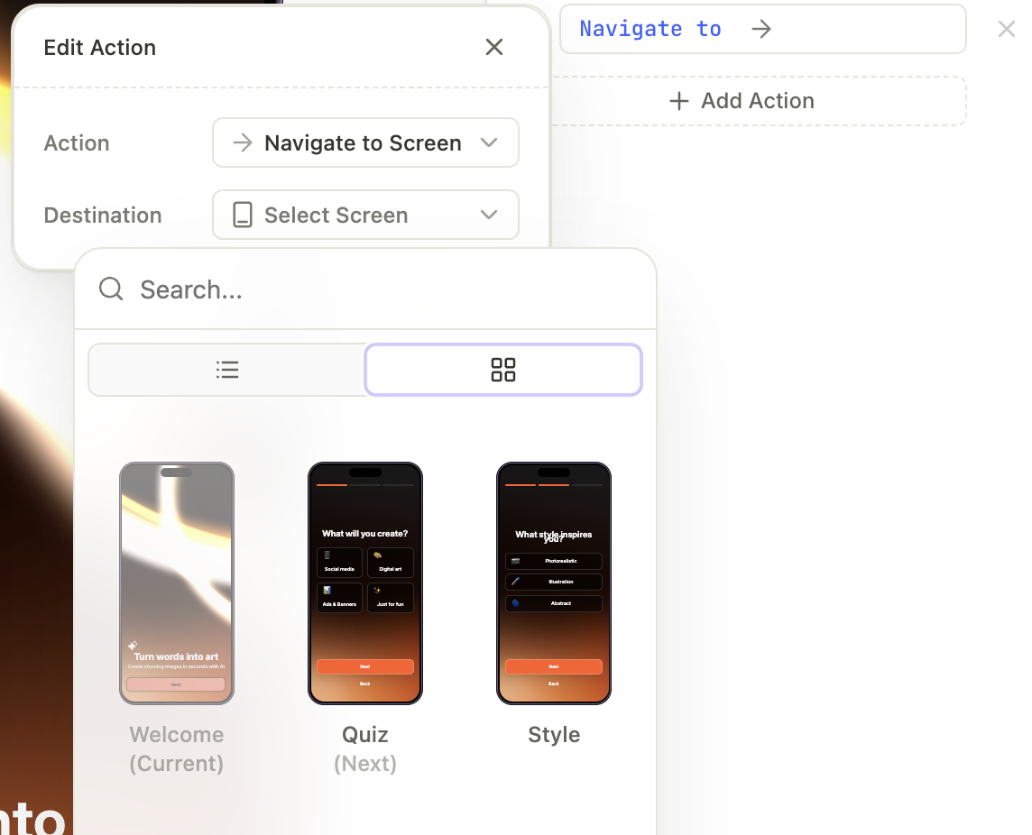Navigate to screen