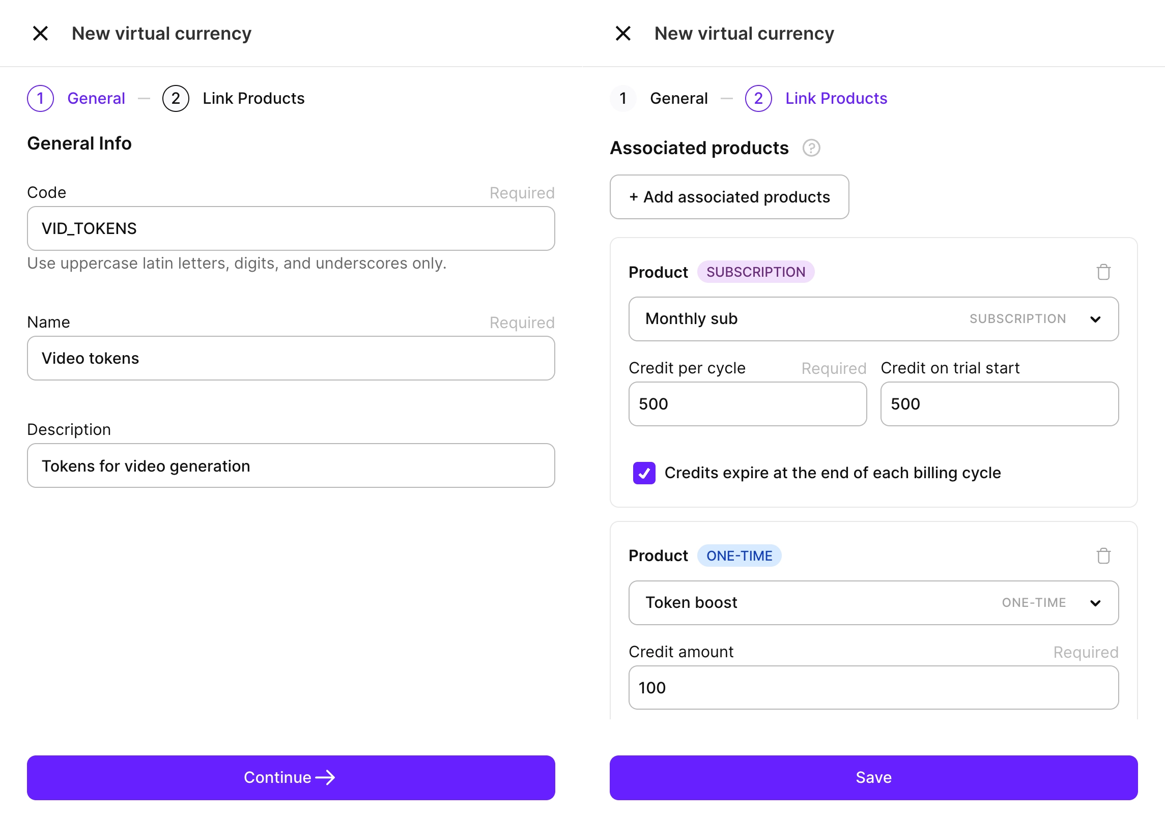 New virtual currency creation screens