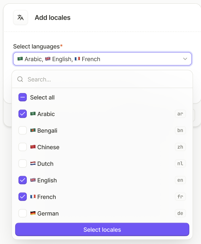 Add locale dialog