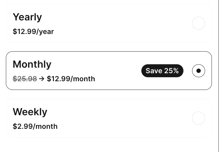 Product card on the canvas showing a crossed-out old price next to the real price