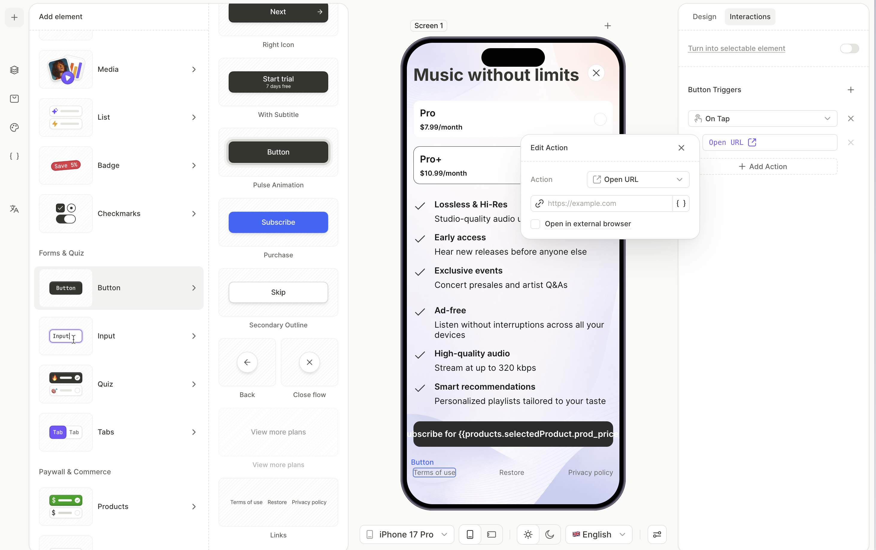 Footer links at the bottom of the screen