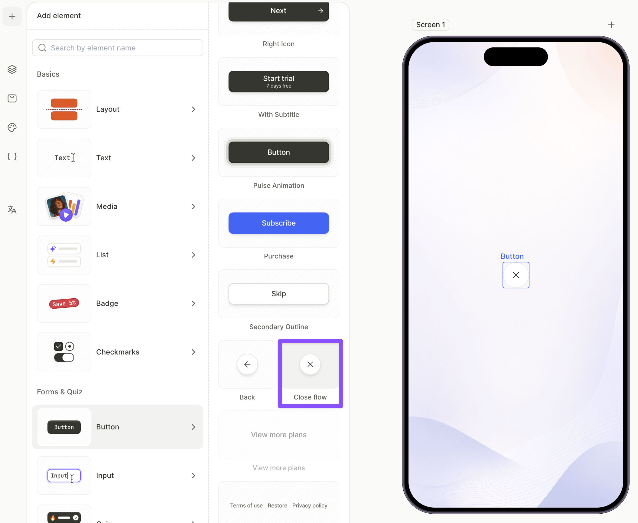 Close button added to the screen