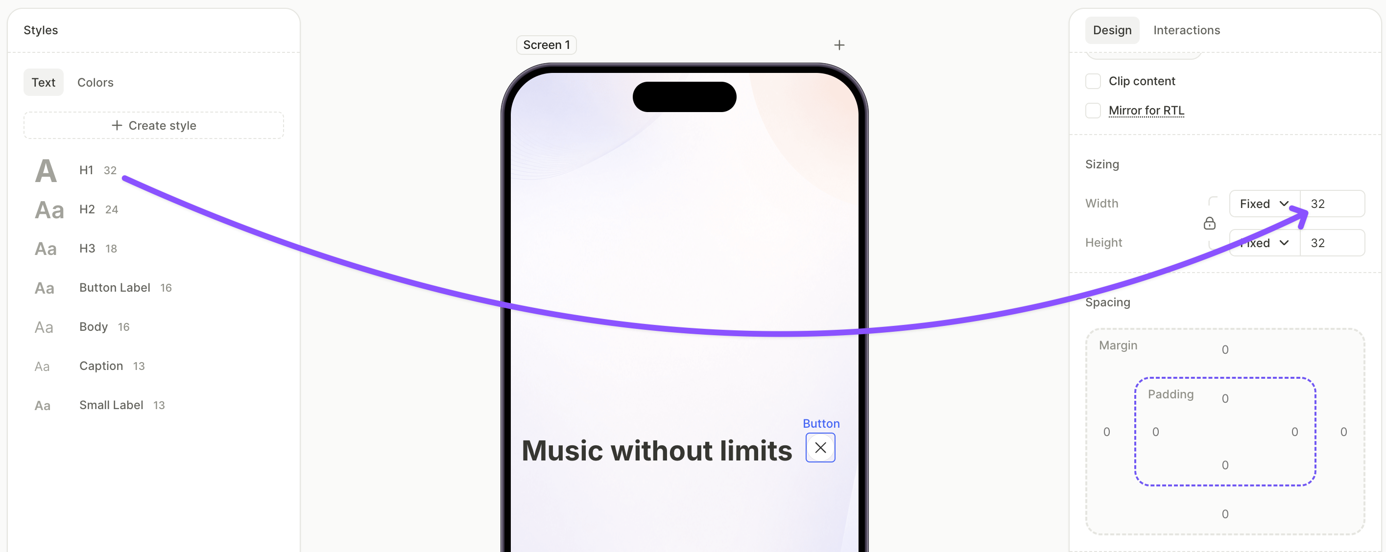 Close button and H1 aligned in the horizontal stack