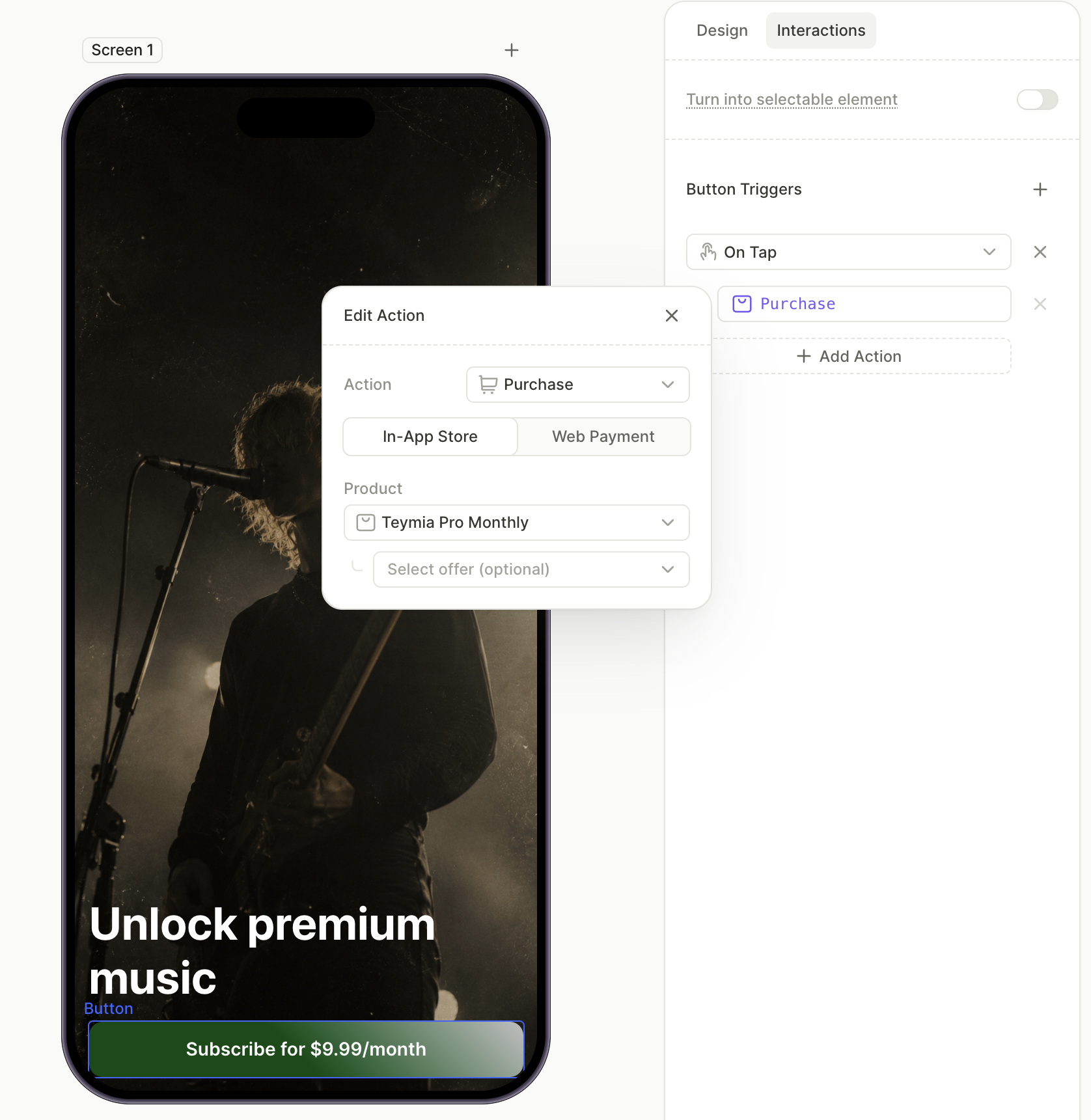 Main subscribe button with the price variable bound to the monthly product