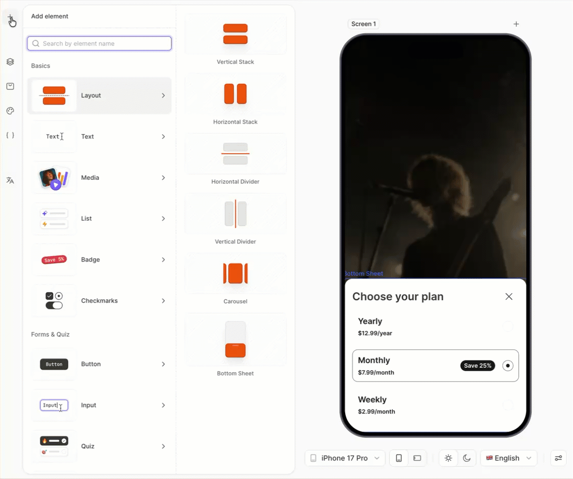 Purchase action configured on the bottom sheet's purchase button