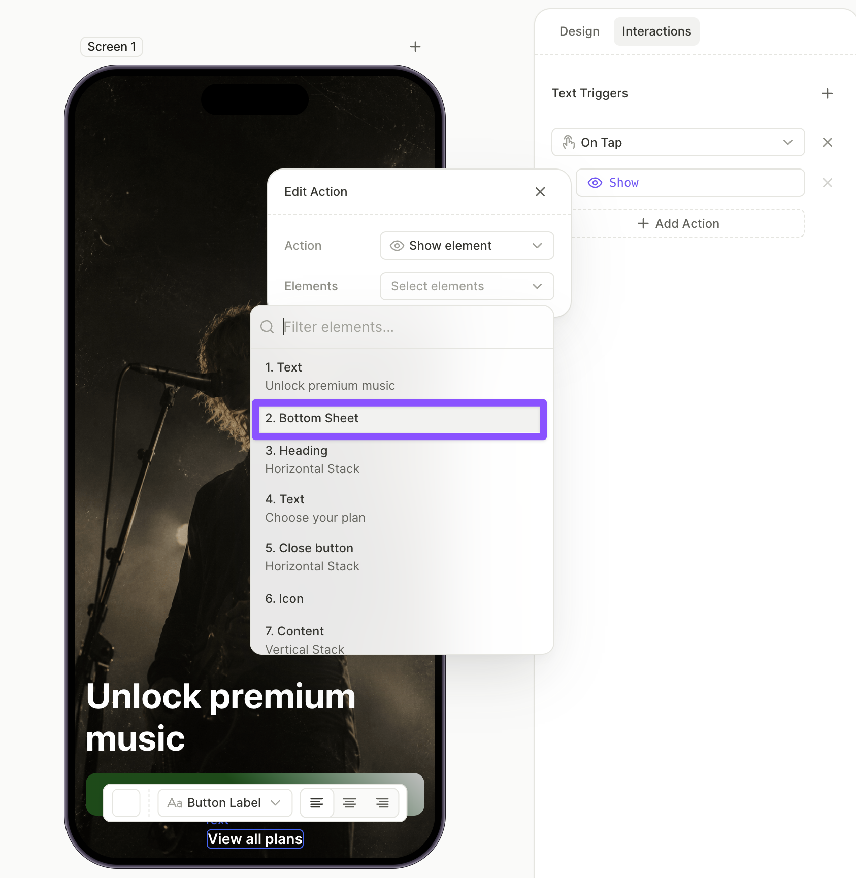Show action targeting the bottom sheet