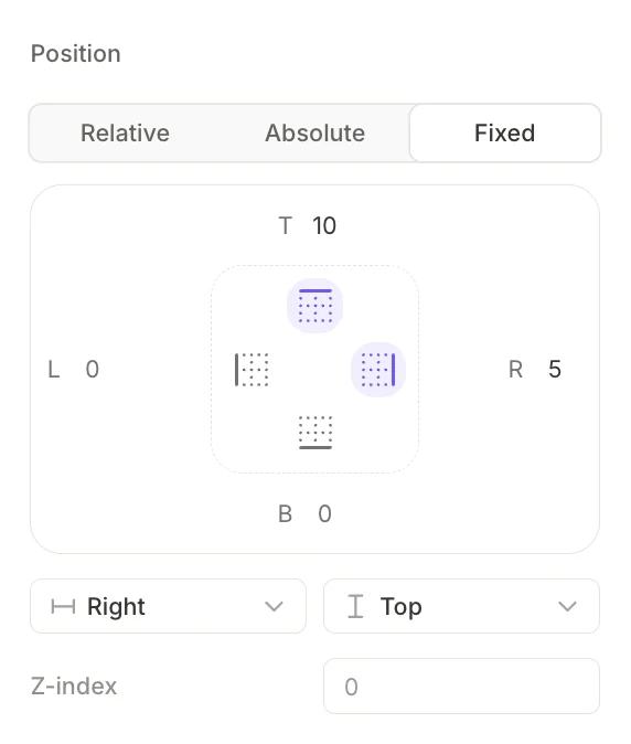 Fixed position controls