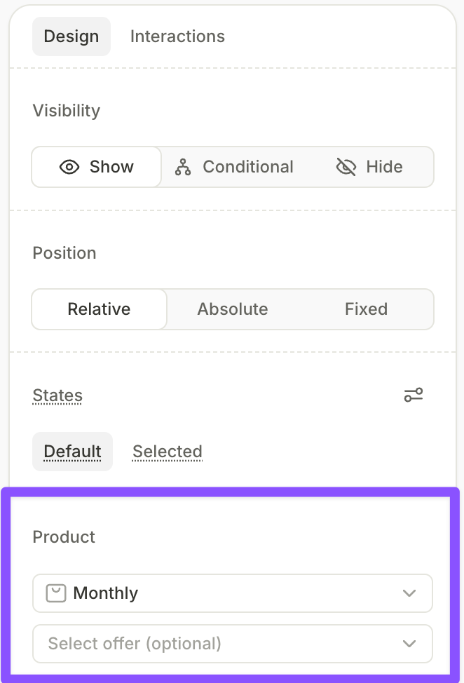 Adding a product element to the canvas
