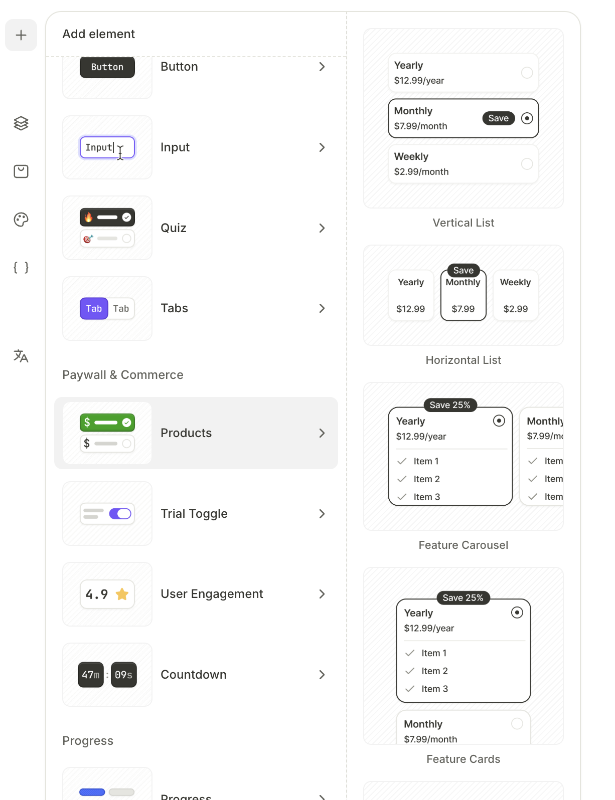 Adding a product element to the canvas