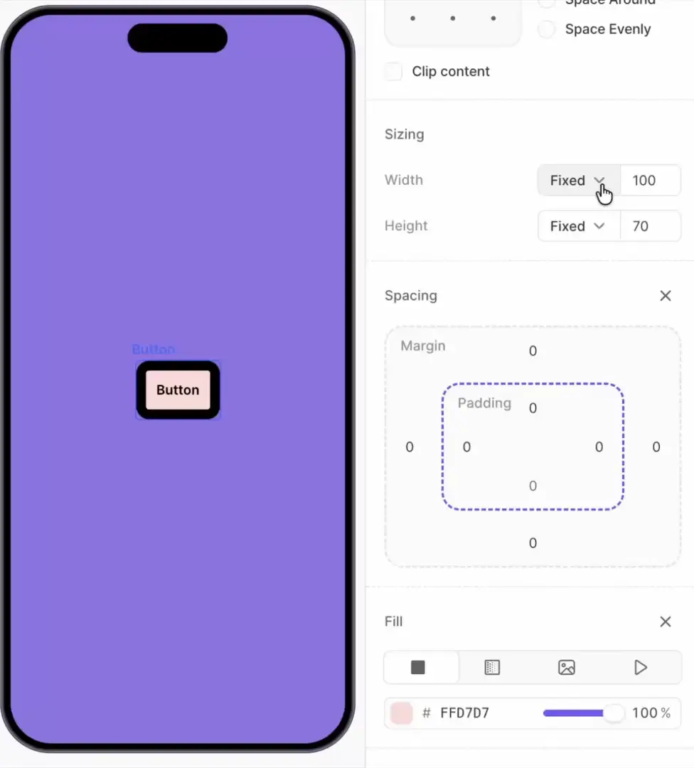 Fill, Hug, and Fixed sizing modes