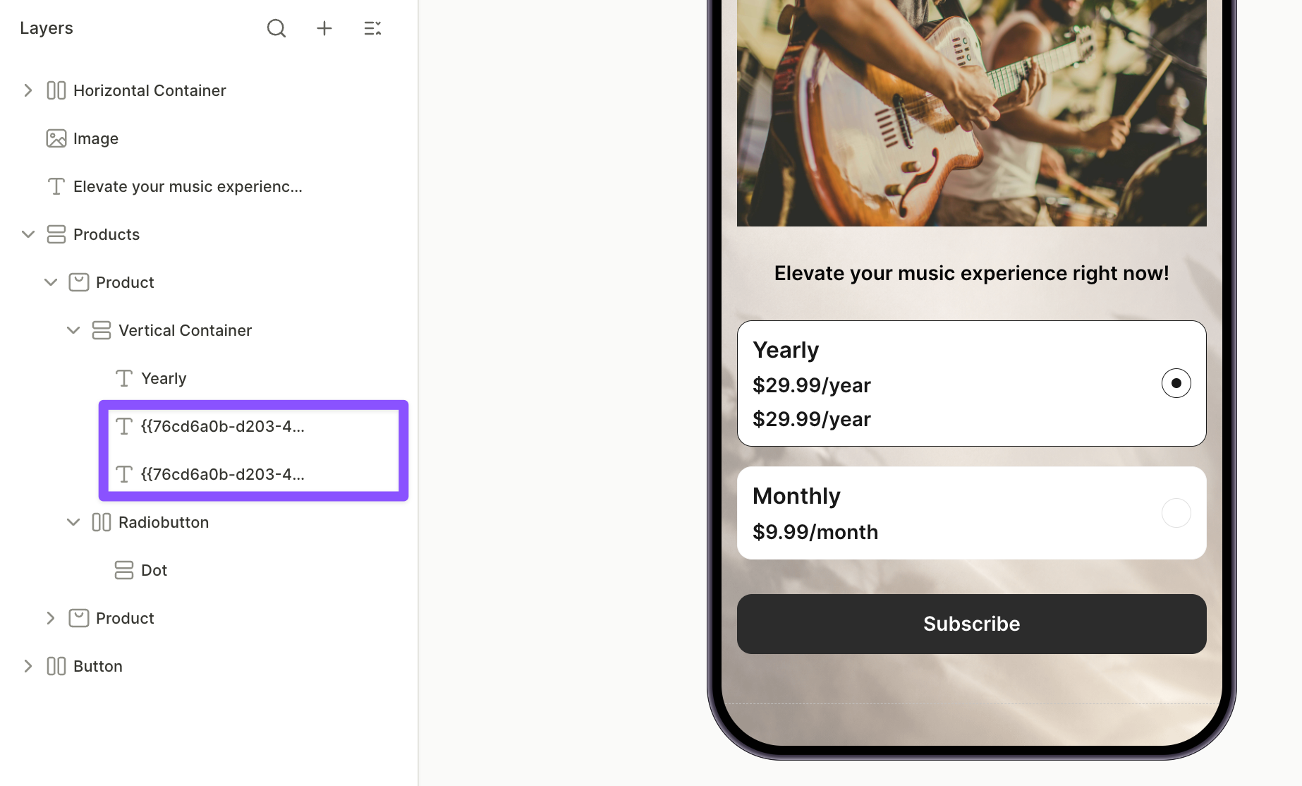 Duplicated price text stacked under the original inside the yearly product card