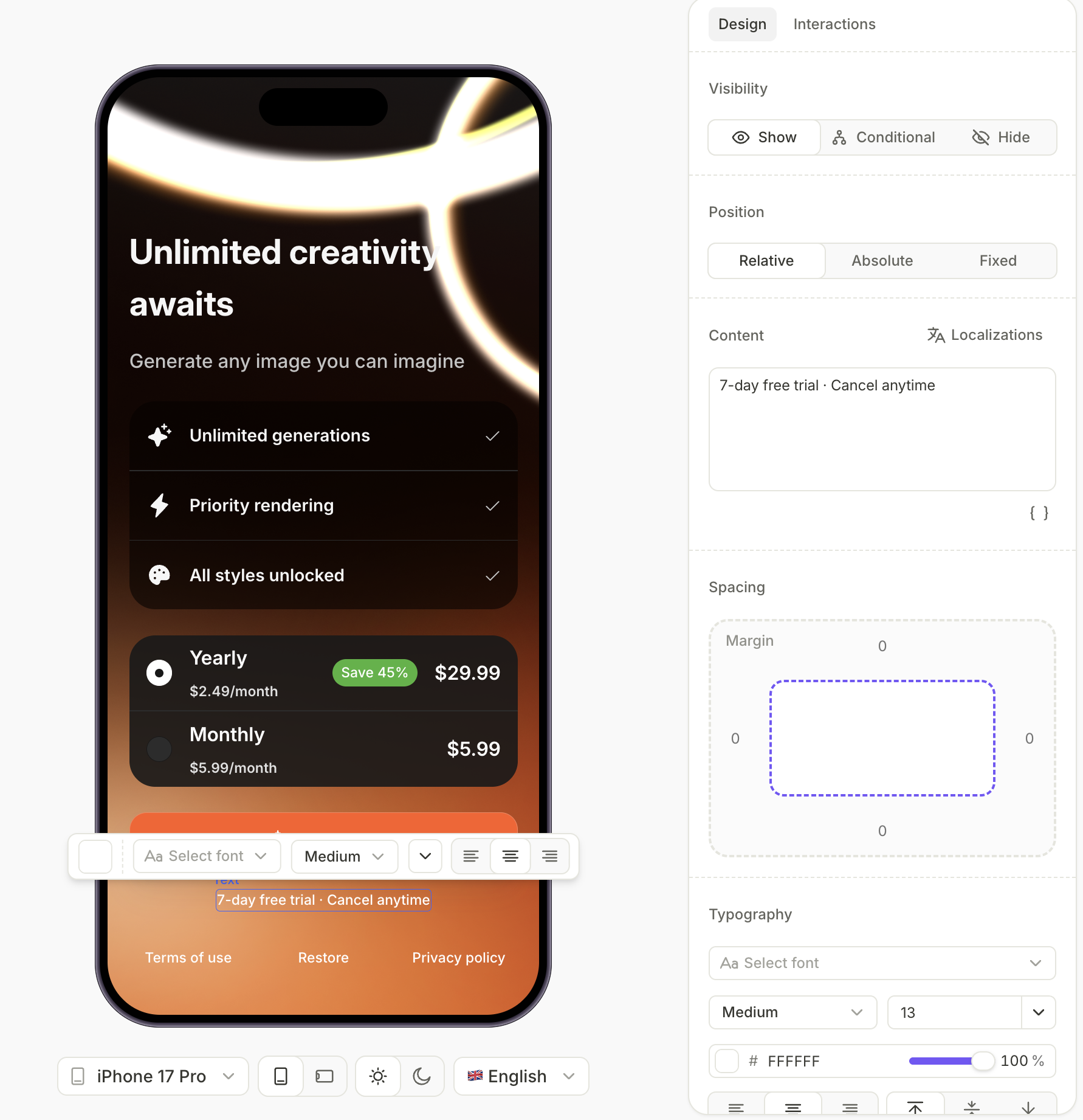 Text element settings