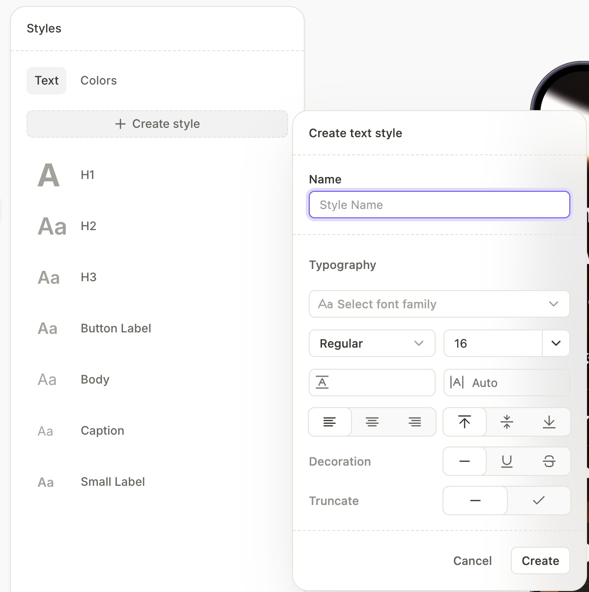 Text style configuration options