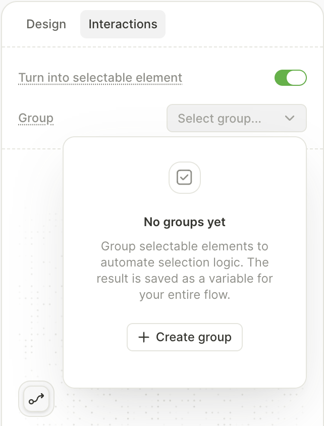 Turn into selectable element option in the Interactions panel
