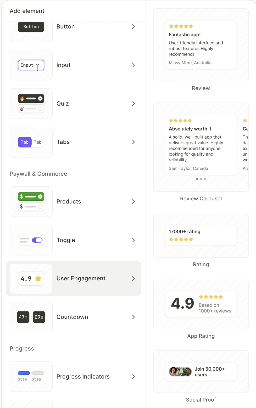 User engagement templates